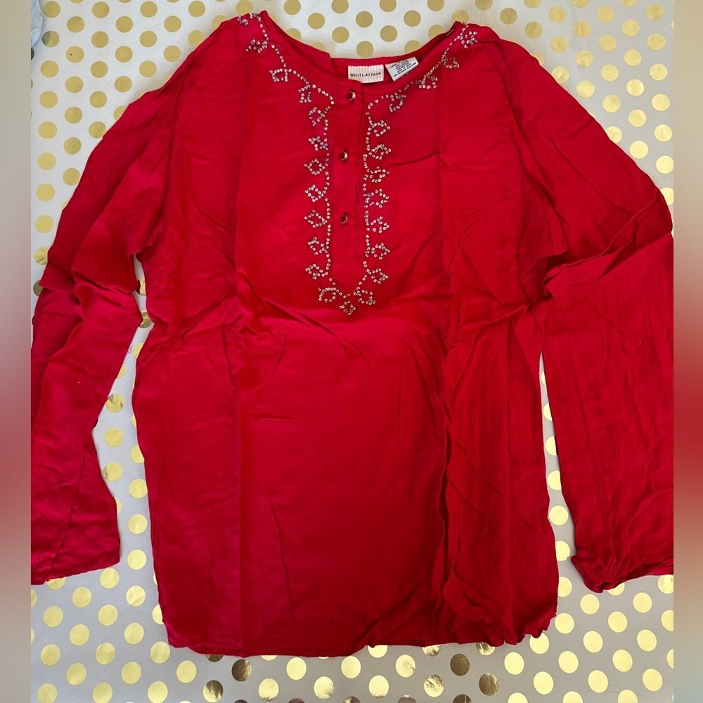 White Stag Red Embellished Long Sleeve Blouse